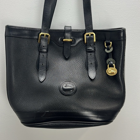 Vintage Dooney & Bourke Black All Weather Leather Pebbled Tote Gold Hardware - Picture 2 of 15